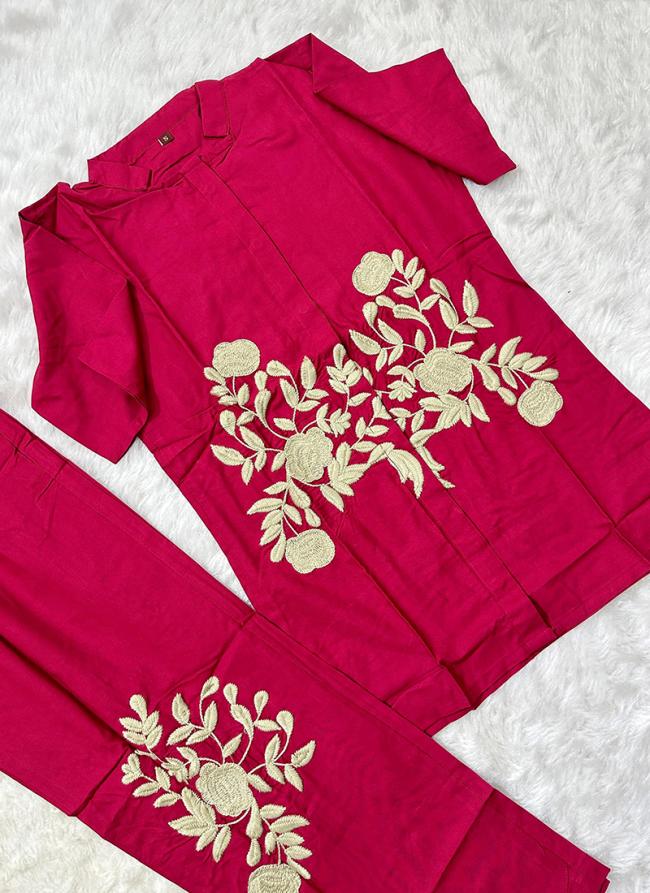 Imported Pink Casual Wear Embroidery Work Readymade Cord Set